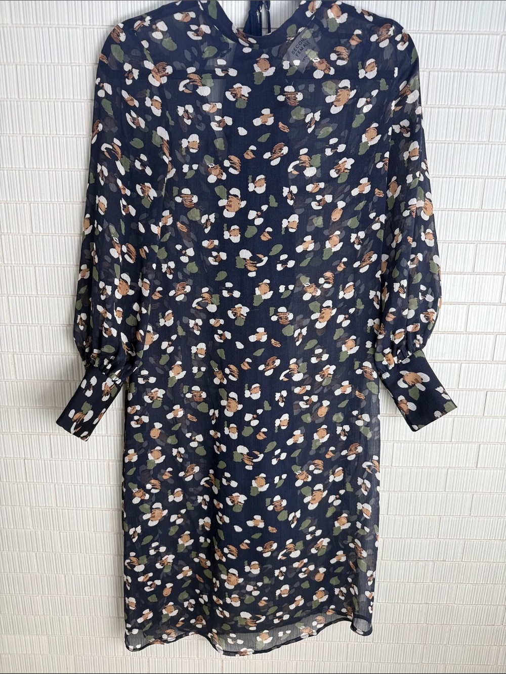 Anthropologie Navy Long-Sleeve Floral Shift Dress